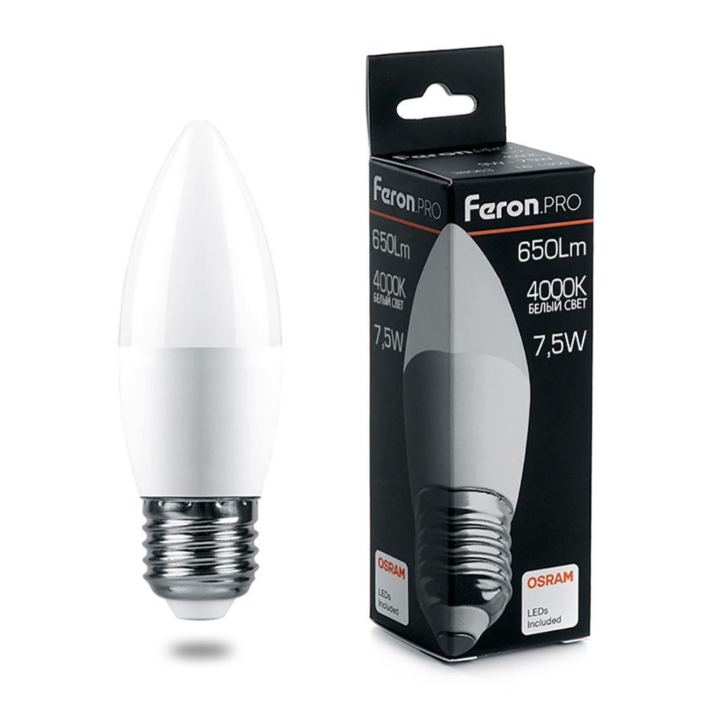 Лампа светодиодная PRO LB-1307 Свеча E27 7.5W 4000K OSRAM LED Feron